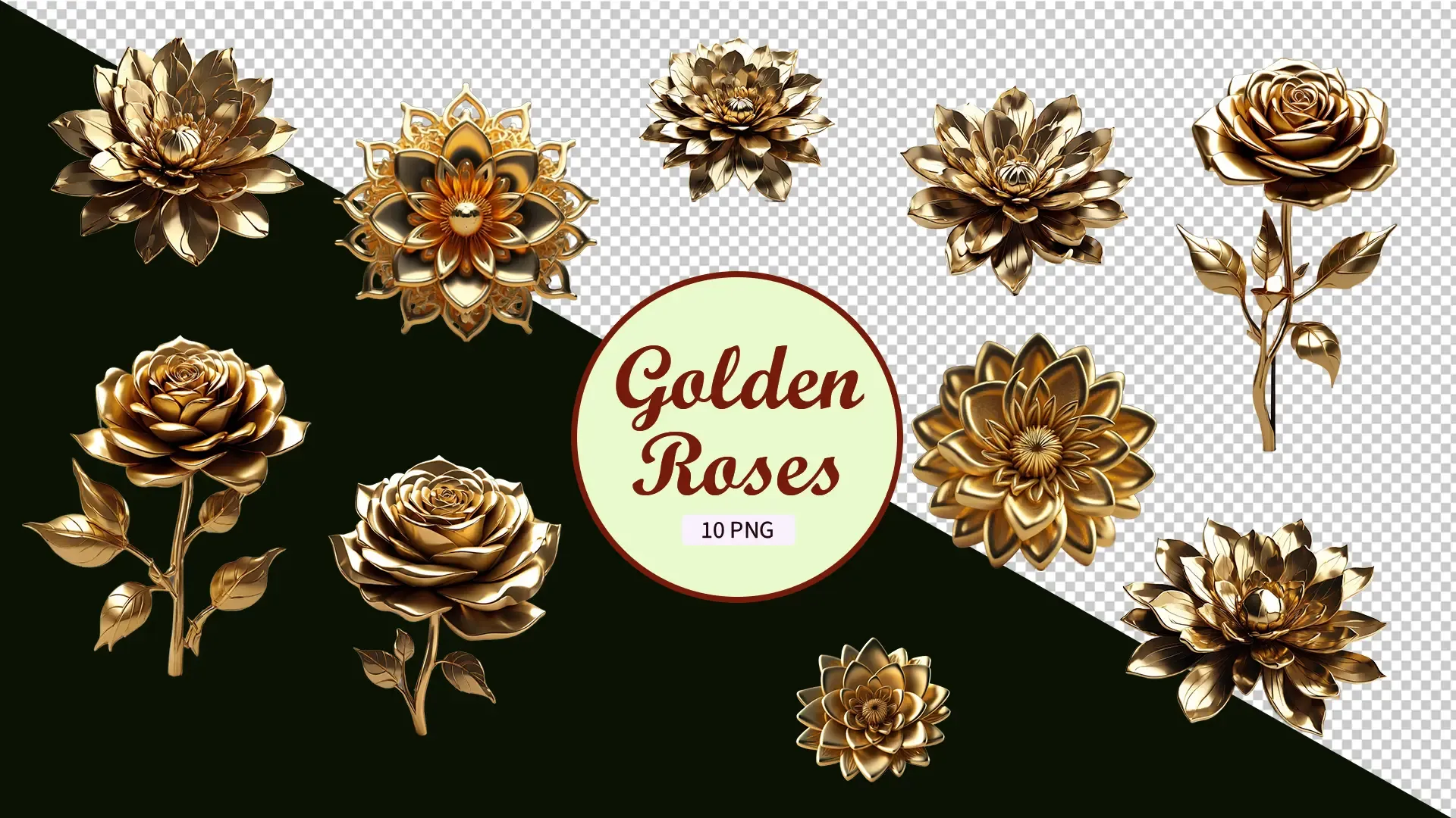 Luxury 3D Golden Roses Collection